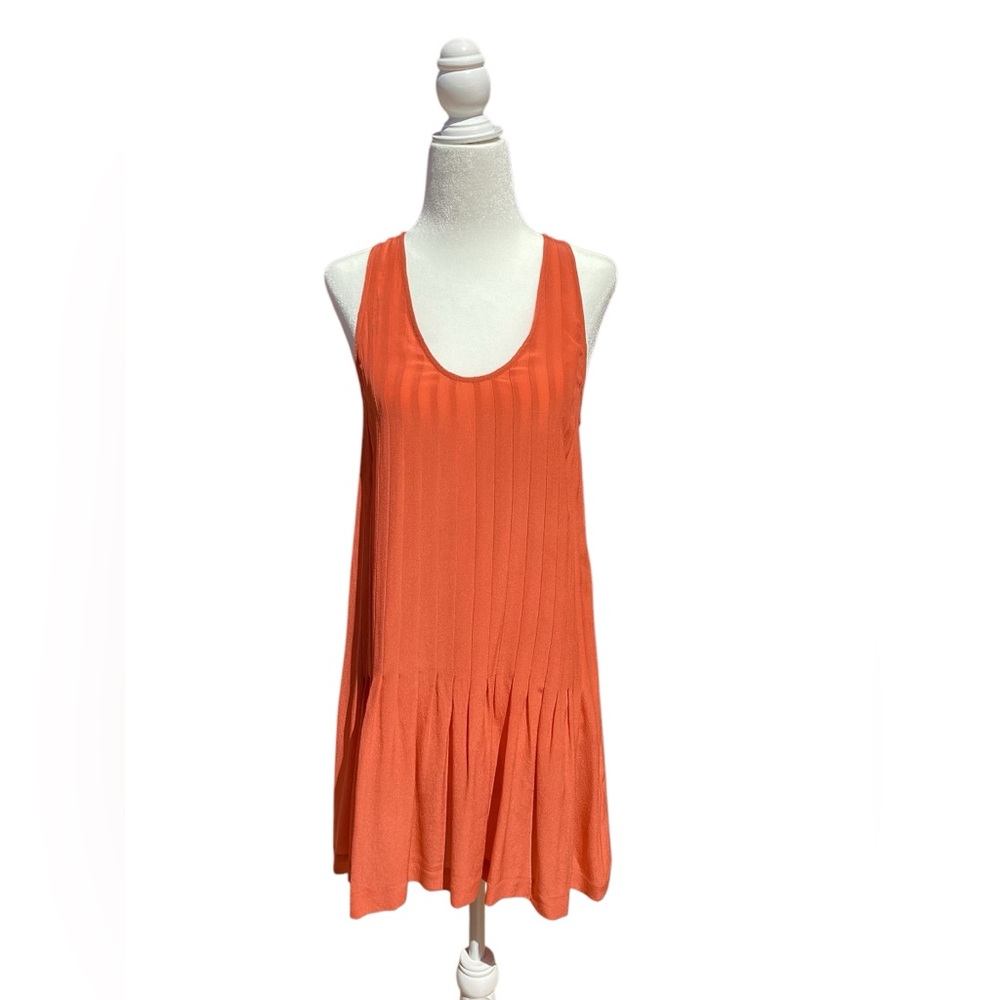 Joie 100% Silk Pleated Orange drop waist dress. - Picture 3 of 12